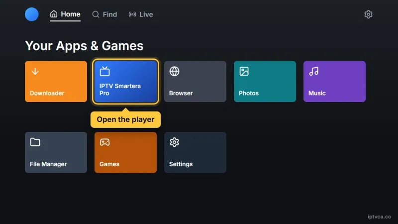 Fire TV Your Apps & Games with the IPTV player selected